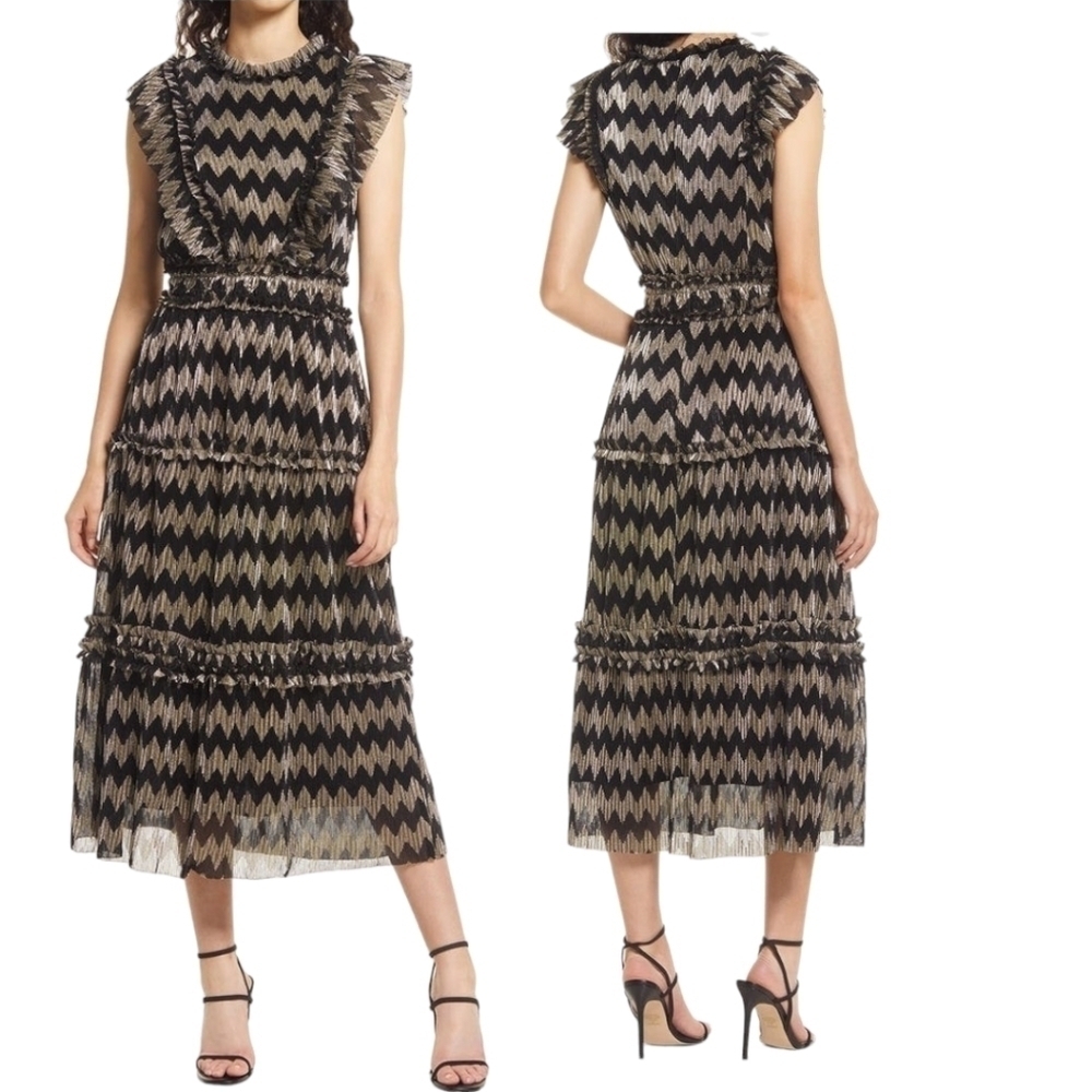 Adelyn Rae Agatha‎ Metallic Pleated Midi Dress Size Small